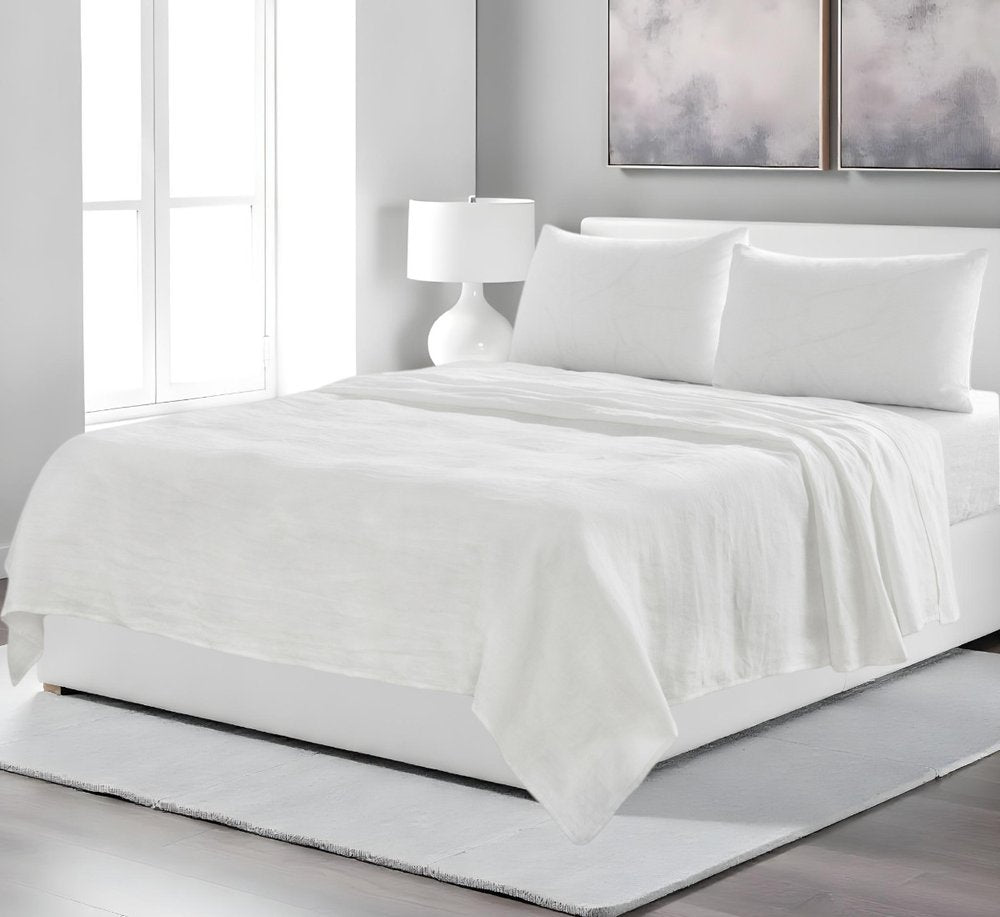 Four Piece White Linen Sheet Set