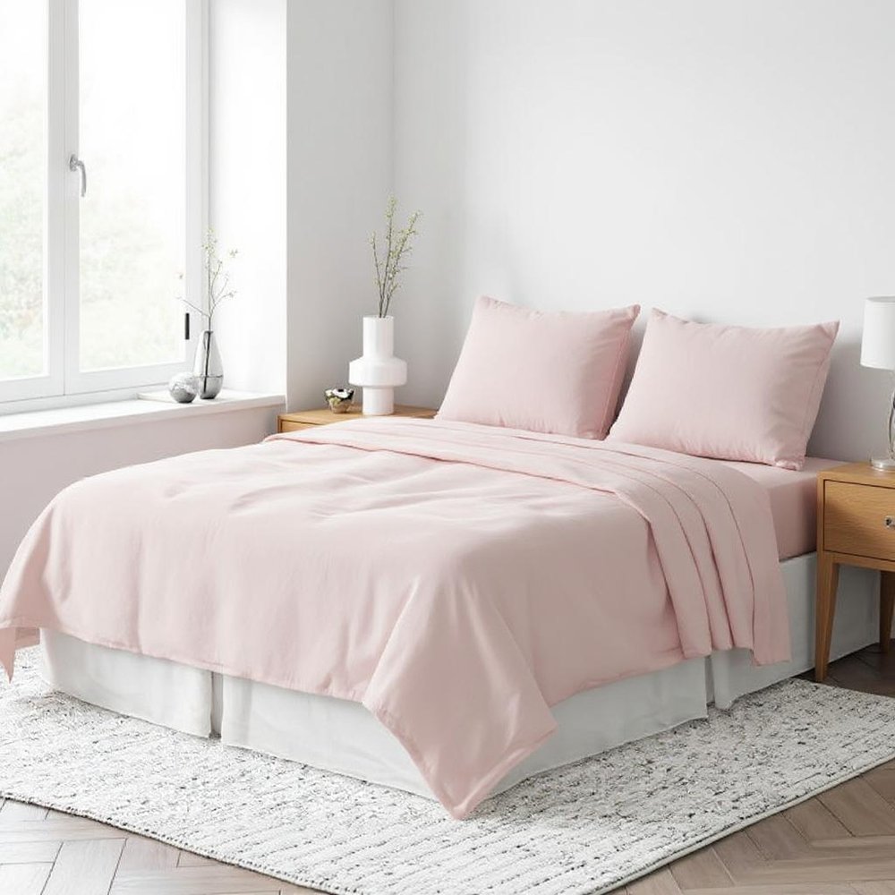 Light Pink Linen Twin Flat Sheet