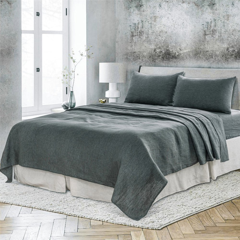 Slate Gray Linen Twin Flat Sheet