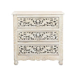 30" White Solid Wood Distressed Three Drawer Nightstand