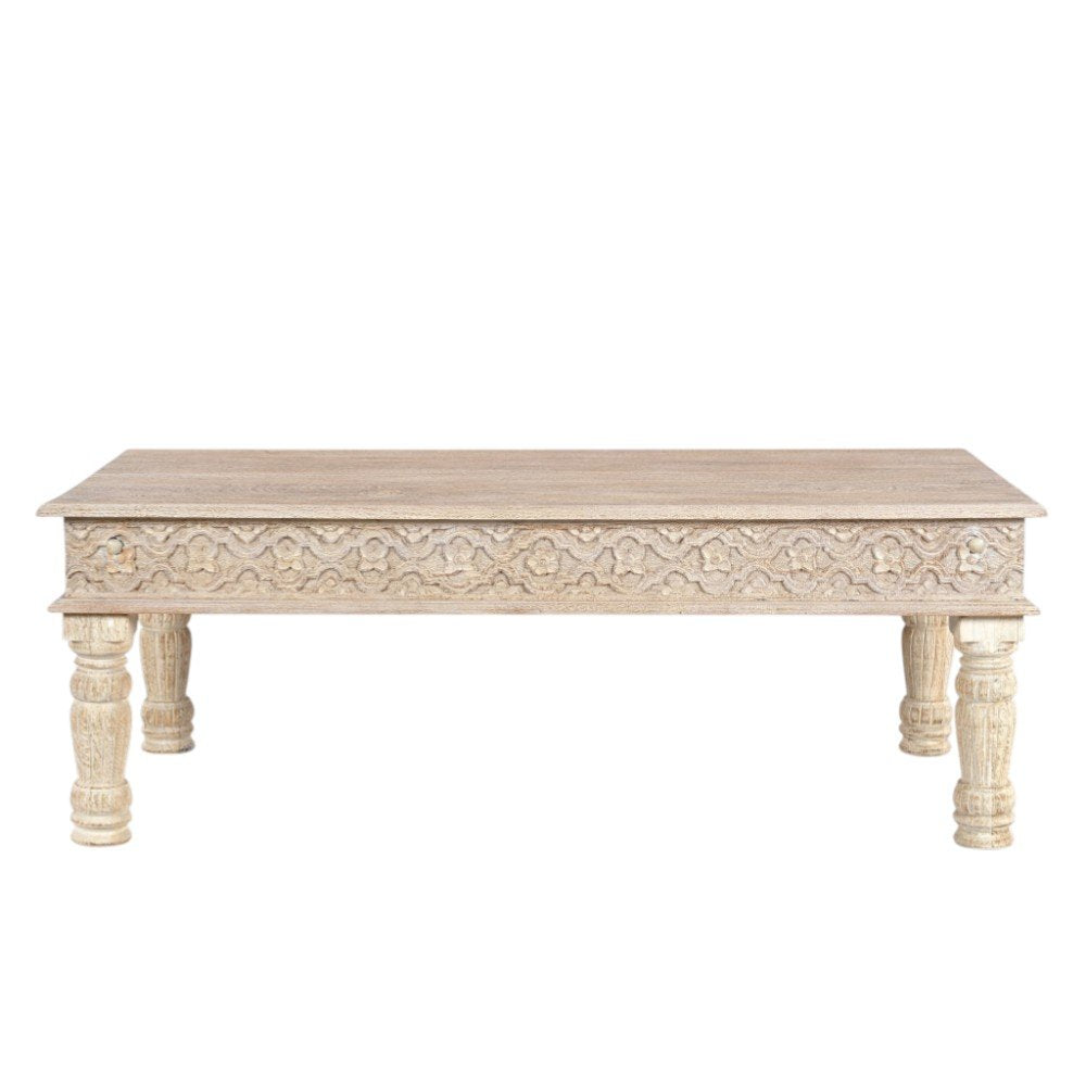 51" White Solid Wood Distressed Coffee Table