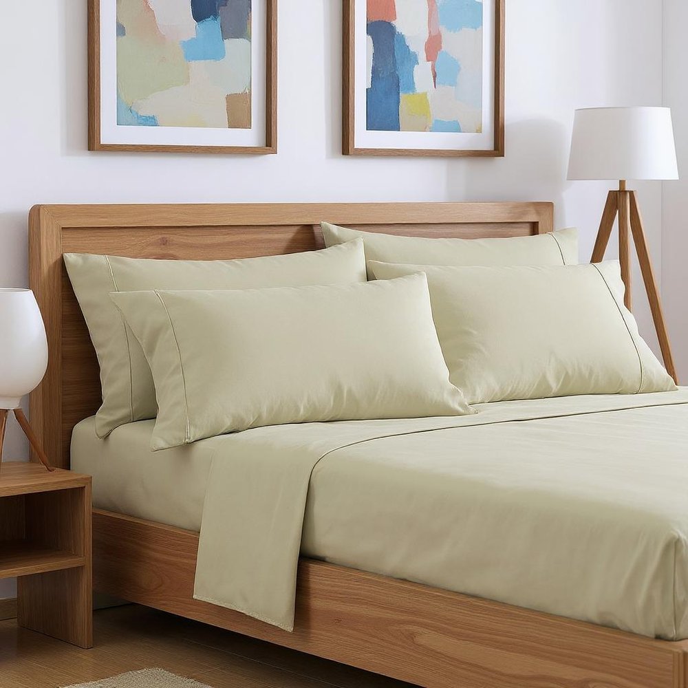 Six Piece Cream Microfiber King Sheet Set