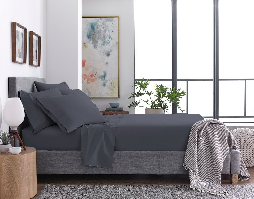 Six Piece Gray Microfiber King Sheet Set