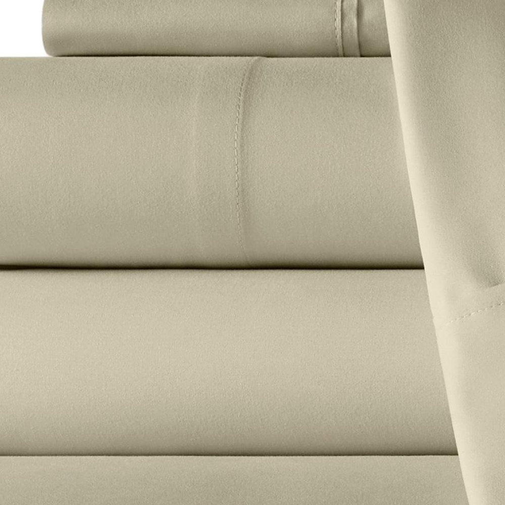 Six Piece Cream Microfiber Queen Sheet Set