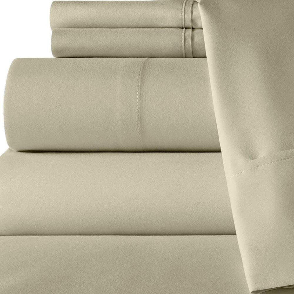 Six Piece Cream Microfiber Queen Sheet Set