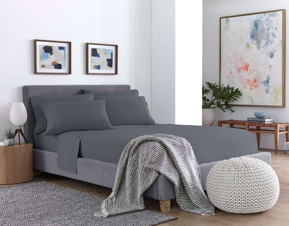 Six Piece Dark Gray Microfiber Queen Sheet Set