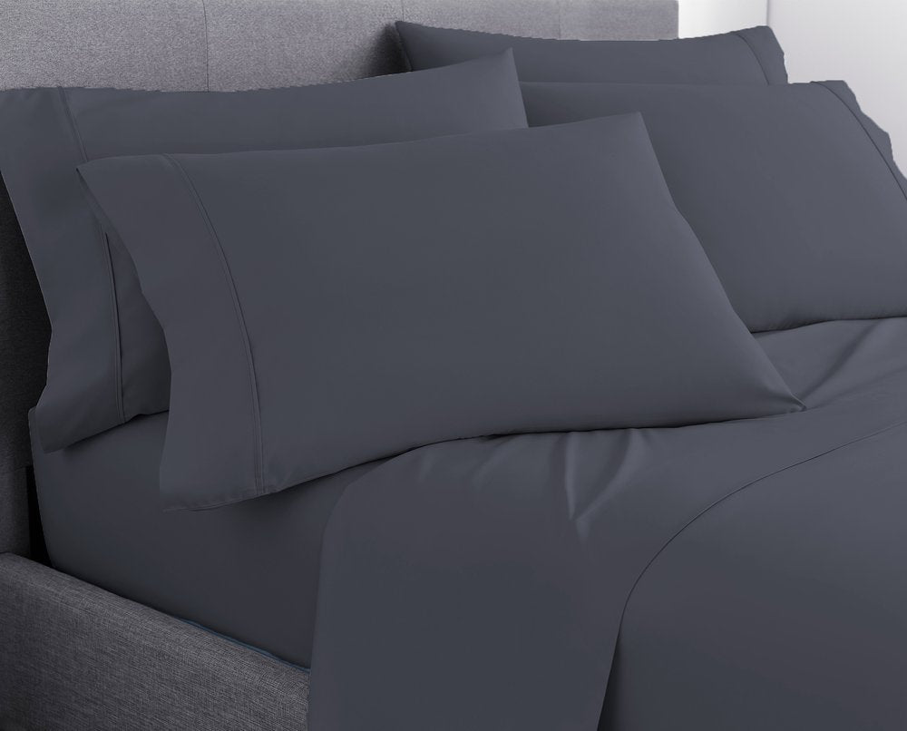 Six Piece Dark Gray Microfiber Queen Sheet Set