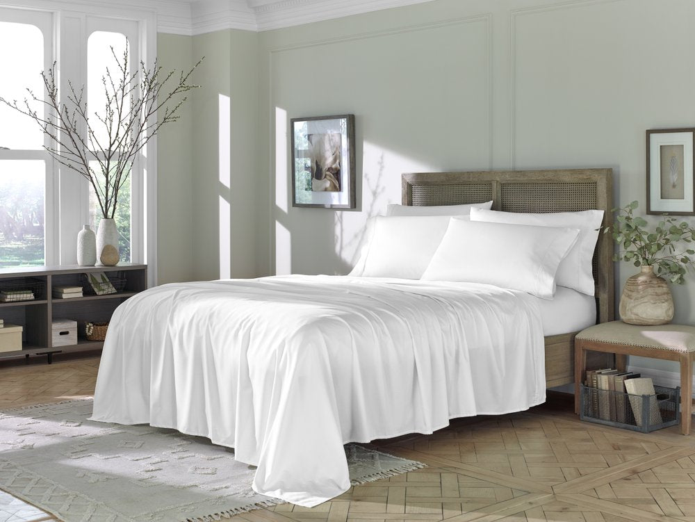 Six Piece White Tencel Lyocell Queen Sheet Set