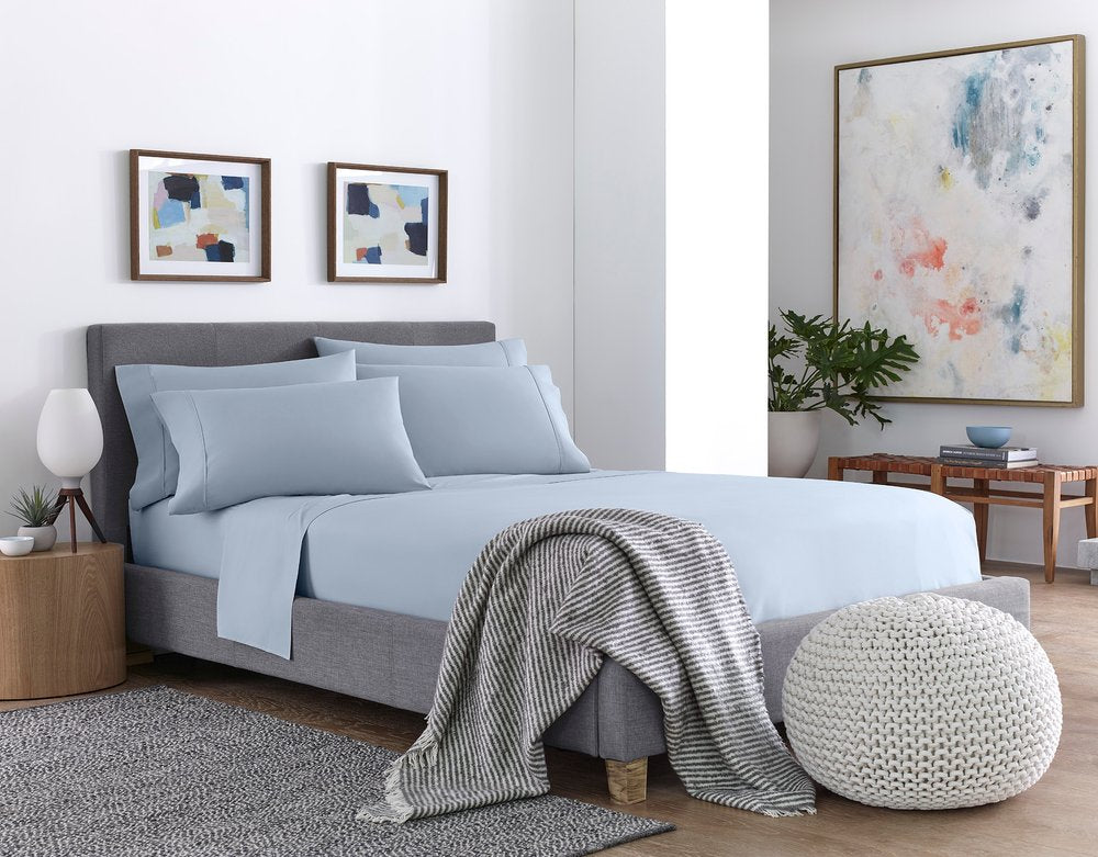 Six Piece Ice Blue Microfiber King Sheet Set