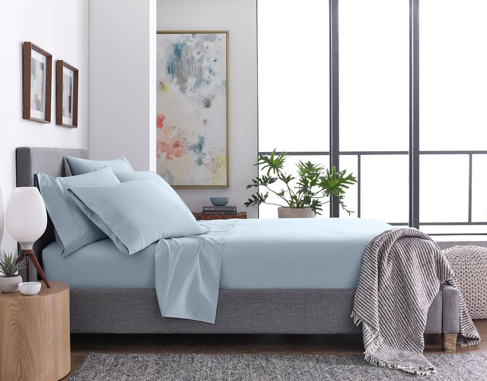 Six Piece Ice Blue Microfiber King Sheet Set