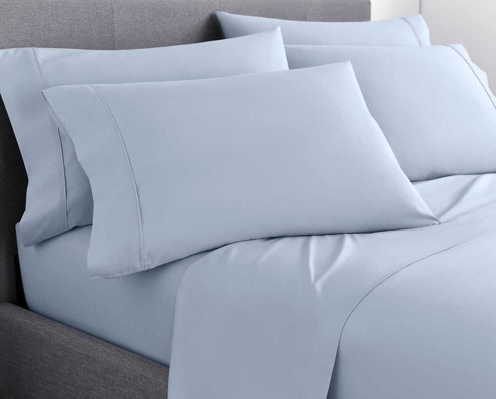 Six Piece Ice Blue Microfiber King Sheet Set