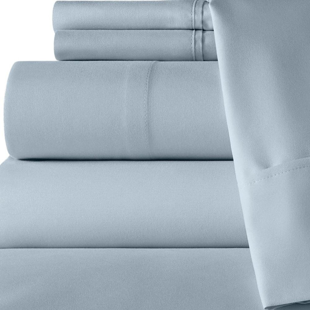 Six Piece Ice Blue Microfiber King Sheet Set