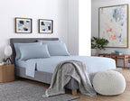 Six Piece Ice Blue Microfiber Queen Sheet Set