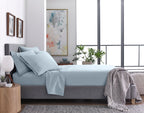 Six Piece Ice Blue Microfiber Queen Sheet Set