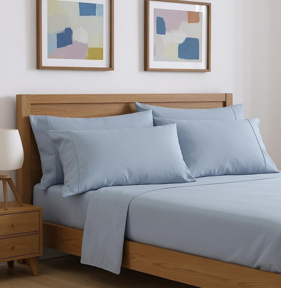 Six Piece Ice Blue Microfiber Queen Sheet Set