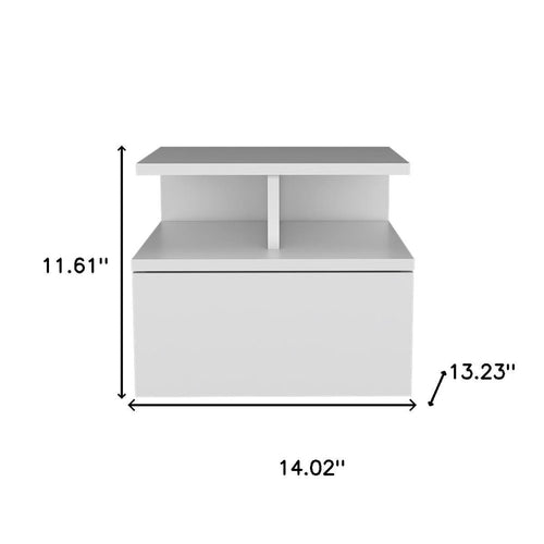 14" White Wood One Drawer Floating Nightstand