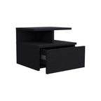 12" Black Wood One Drawer Floating Nightstand