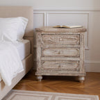 31" Brown Solid Wood Three Drawer Nightstand