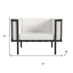 33" Black Metal Outdoor Arm Chair with Off White Cushion