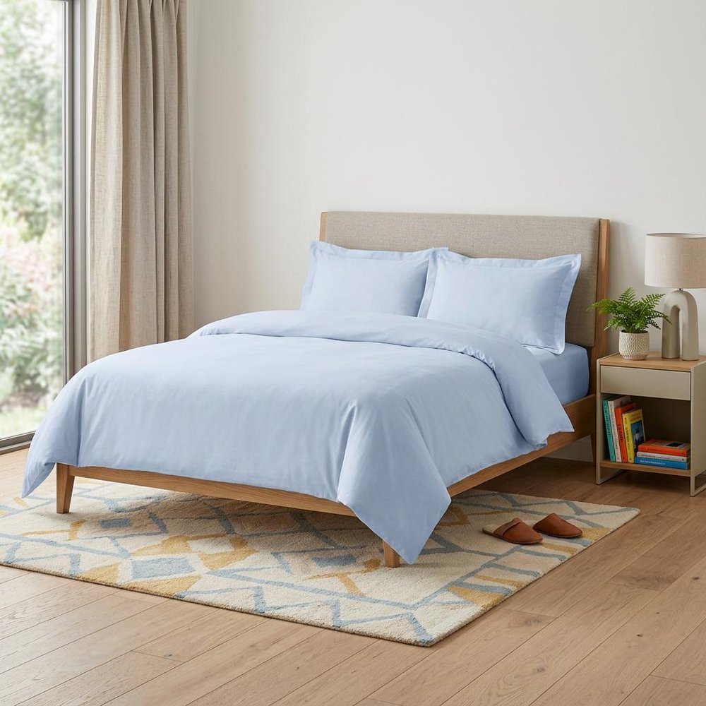 Light Blue Queen Cotton Blend 1000 Thread Count Washable Duvet Cover Set
