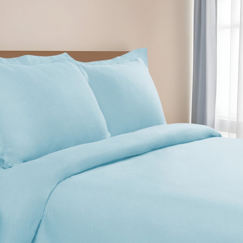 Light Blue King Cotton Blend 0 Thread Count Washable Duvet Cover Set