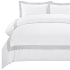 Gray and White Queen 100% Cotton 200 Thread Count Washable Duvet Cover Set
