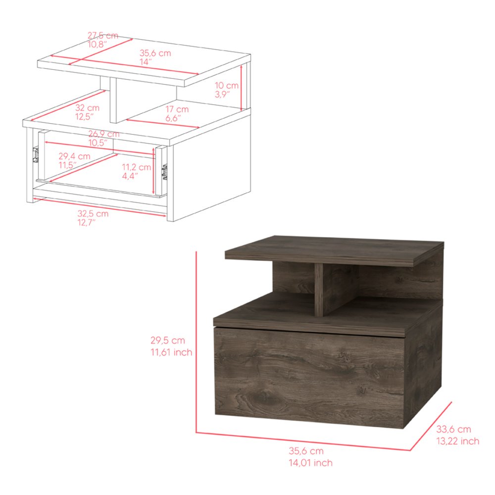 12" Brown Wood One Drawer Nightstand