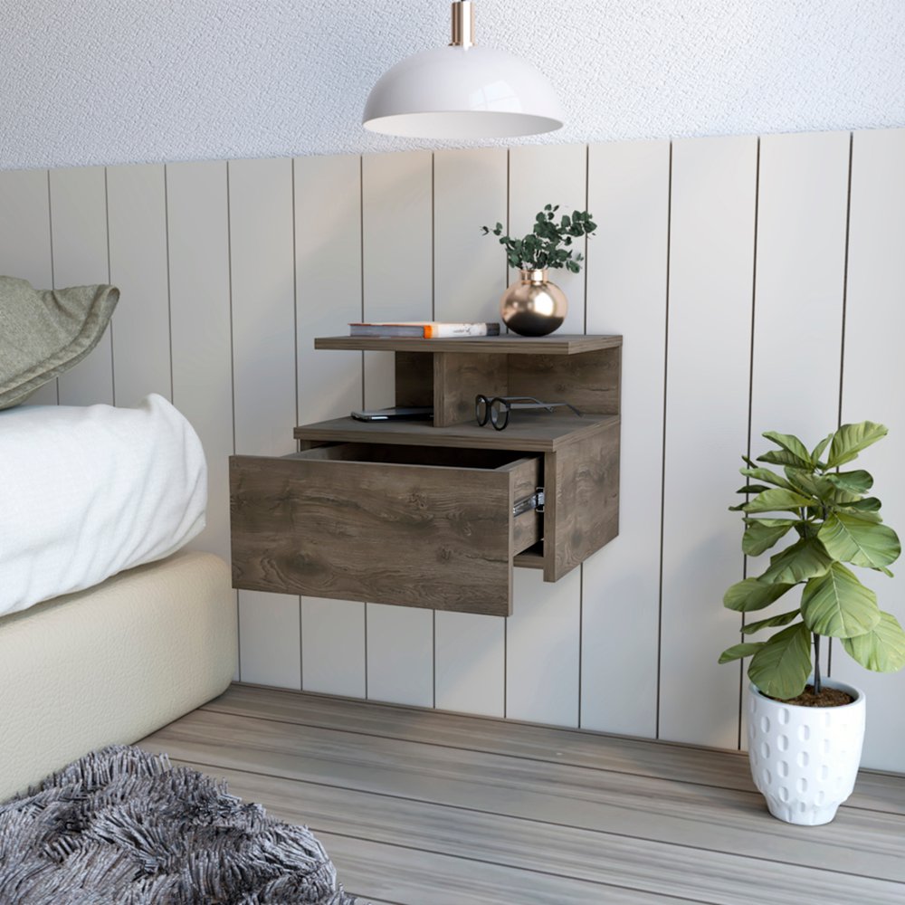 12" Brown Wood One Drawer Nightstand