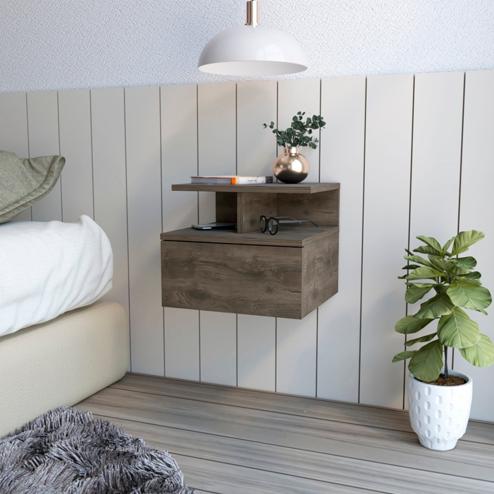 12" Brown Wood One Drawer Nightstand