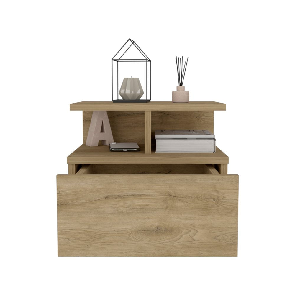 12" Beige Wood One Drawer Nightstand