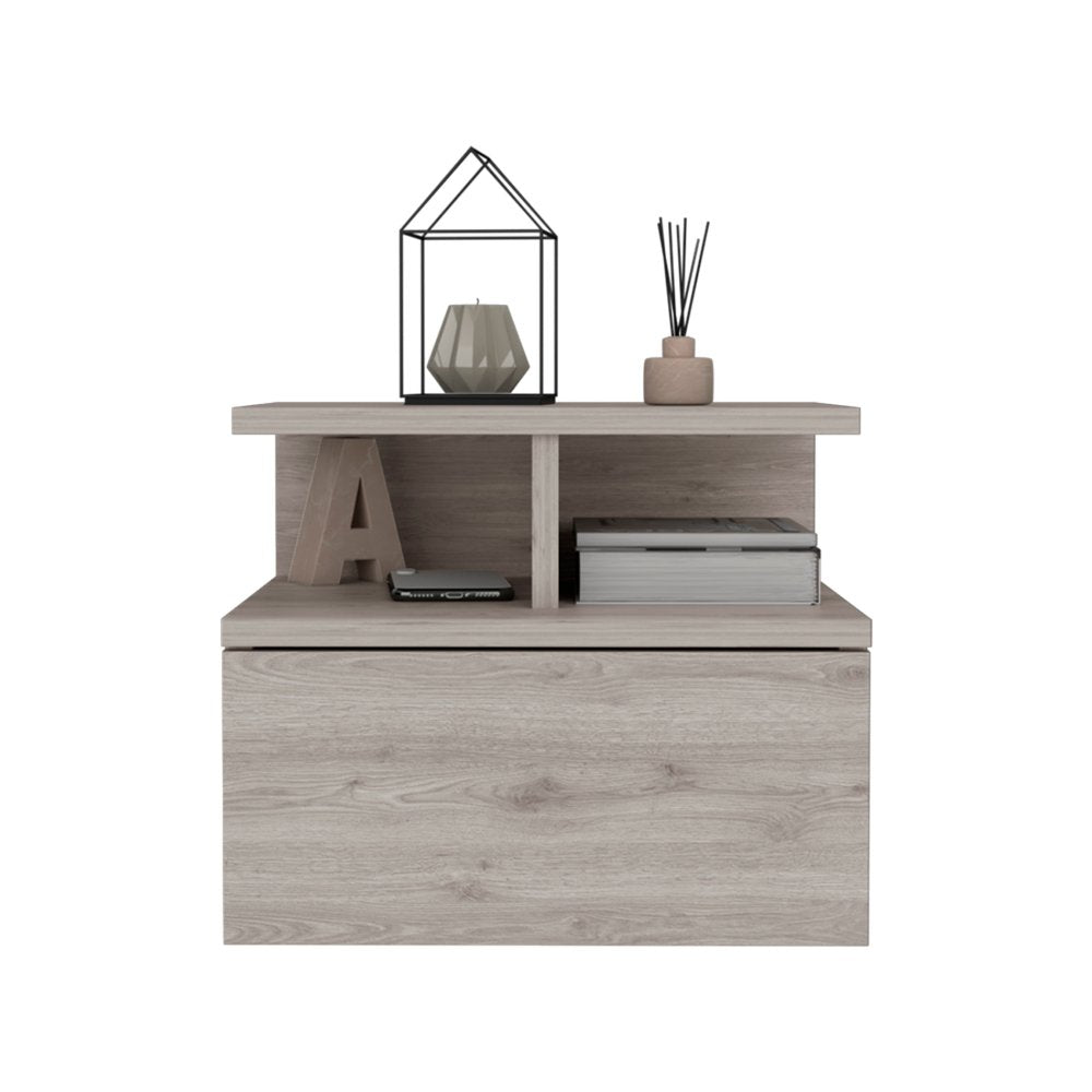 12" Light Gray Wood One Drawer Nightstand