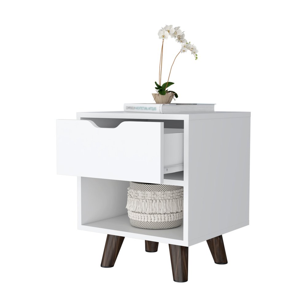 19" White Wood One Drawer Nightstand