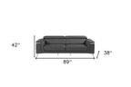 89" Dark Gray Italian Leather Sofa With Silver Legs