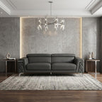 89" Dark Gray Italian Leather Sofa With Silver Legs