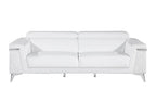 89" White Italian Leather Sofa With Silver Legs
