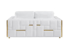 89" White Italian Leather Sofa With Brass Legs
