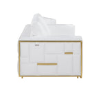 89" White Italian Leather Sofa With Brass Legs