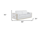 89" White Italian Leather Sofa With Brass Legs