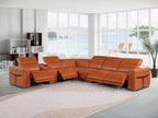 Camel Italian Leather Modular L Shaped Seven Piece Corner Sectional With Console