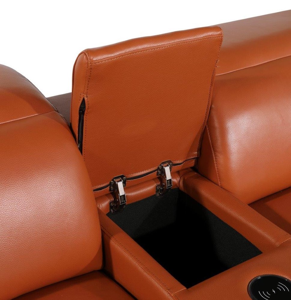 Camel Italian Leather Modular L Shaped Seven Piece Corner Sectional With Console