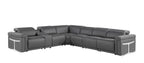 Gray Italian Leather Modular L Shaped Seven Piece Corner Sectional With Console