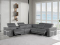 Gray Italian Leather Modular L Shaped Seven Piece Corner Sectional With Console