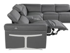 Gray Italian Leather Modular L Shaped Eight Piece Corner Sectional With Console