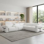White Italian Leather Modular L Shaped Six Piece Corner Sectional With Console