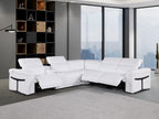 White Italian Leather Modular L Shaped Six Piece Corner Sectional With Console