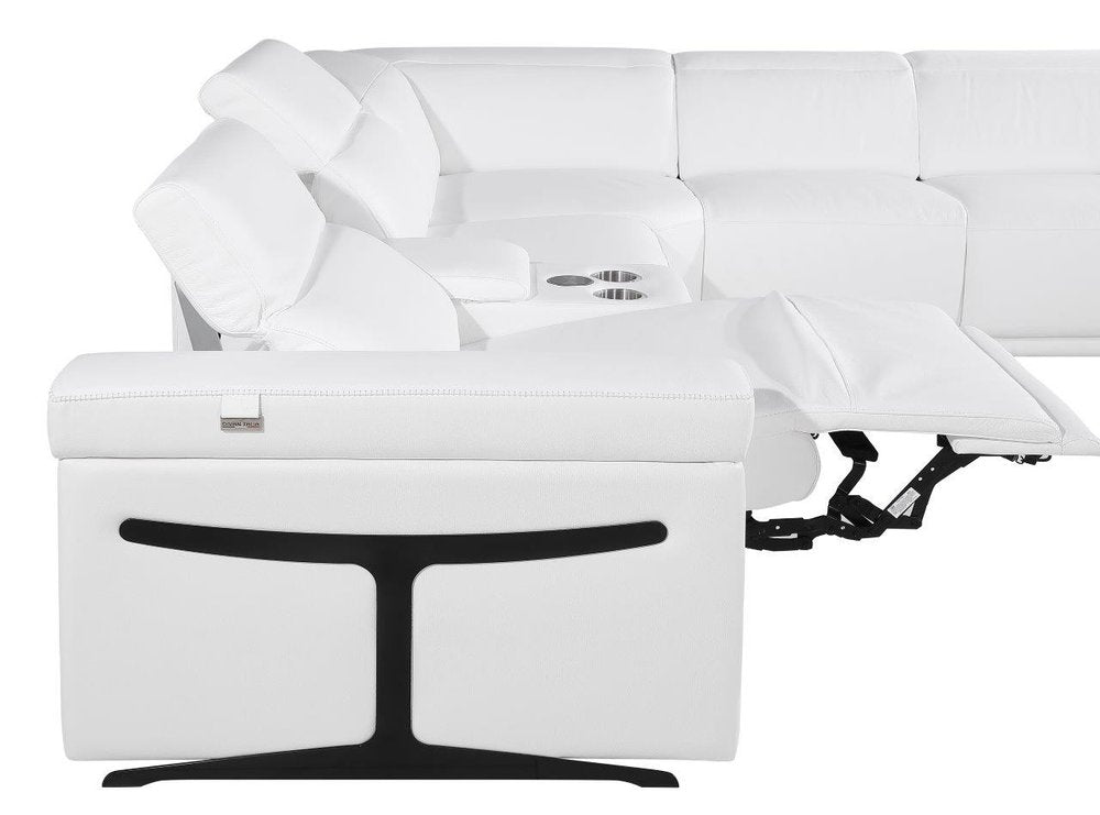 White Italian Leather Modular L Shaped Six Piece Corner Sectional With Console