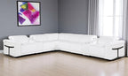 White Italian Leather Modular L Shaped Eight Piece Corner Sectional With Console