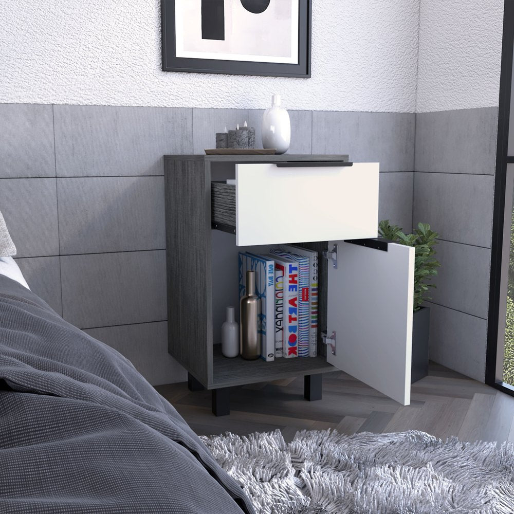 28" Gray Wood One Drawer Nightstand