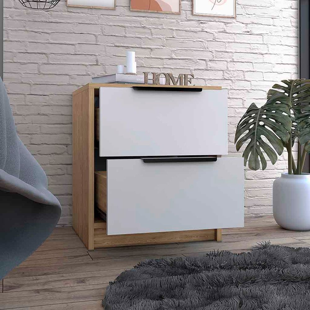 19" White Wood Two Drawer Nightstand