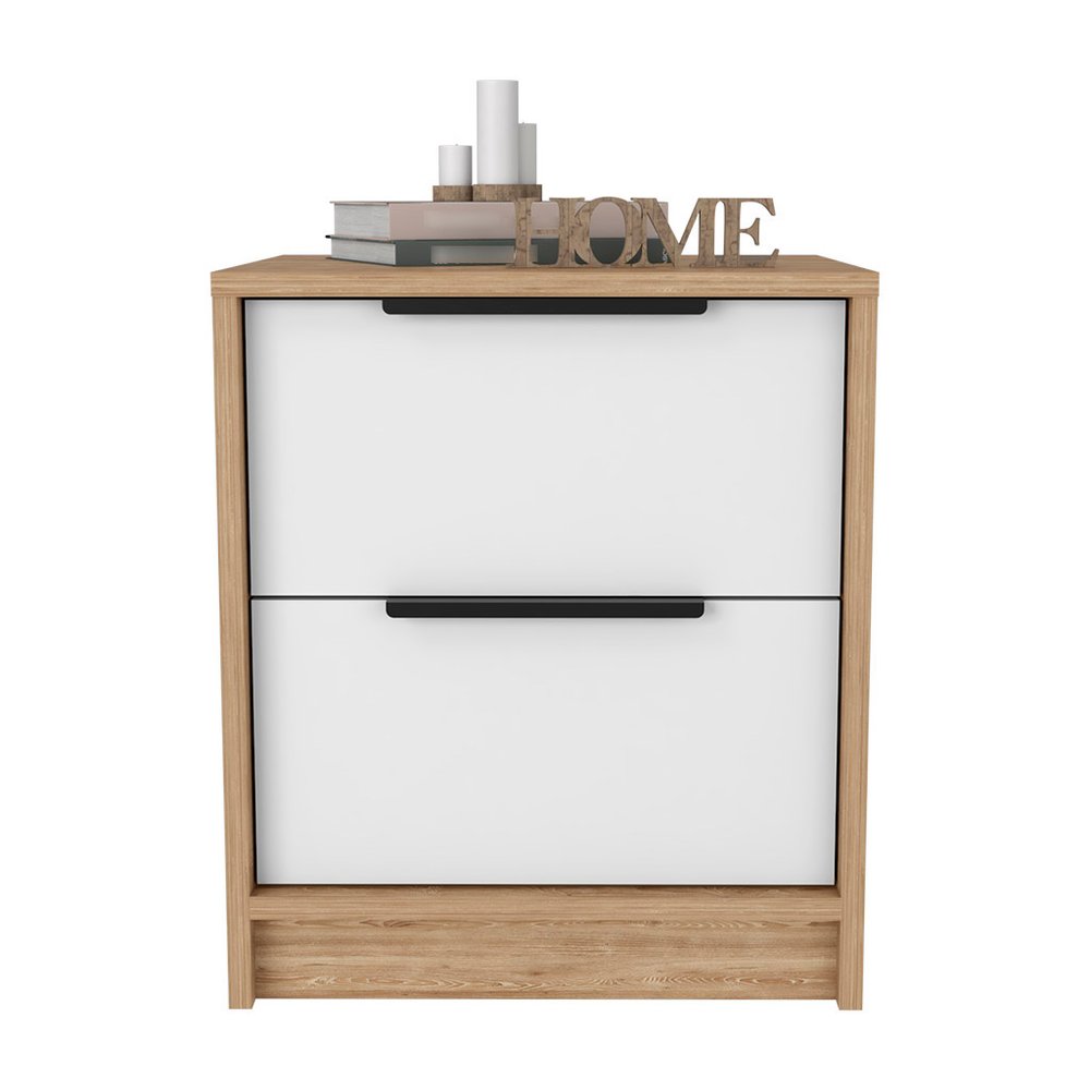 19" White Wood Two Drawer Nightstand